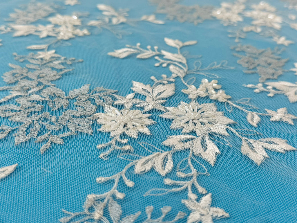 ML171 - Lace Fabric by Yard – 52" Beaded Mesh for Gowns, Tablecloth, Party Decor