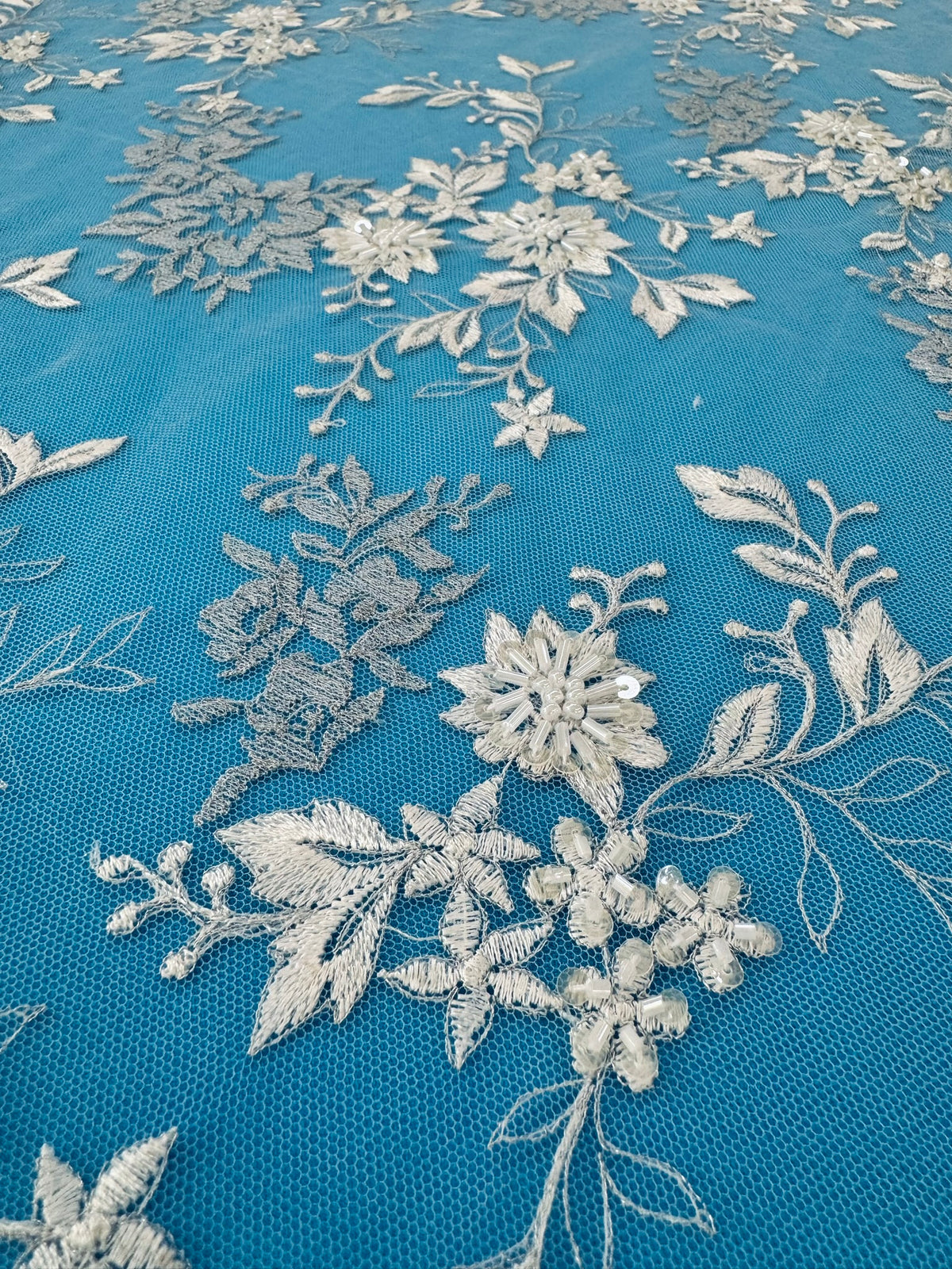 ML171 - Lace Fabric by Yard – 52" Beaded Mesh for Gowns, Tablecloth, Party Decor