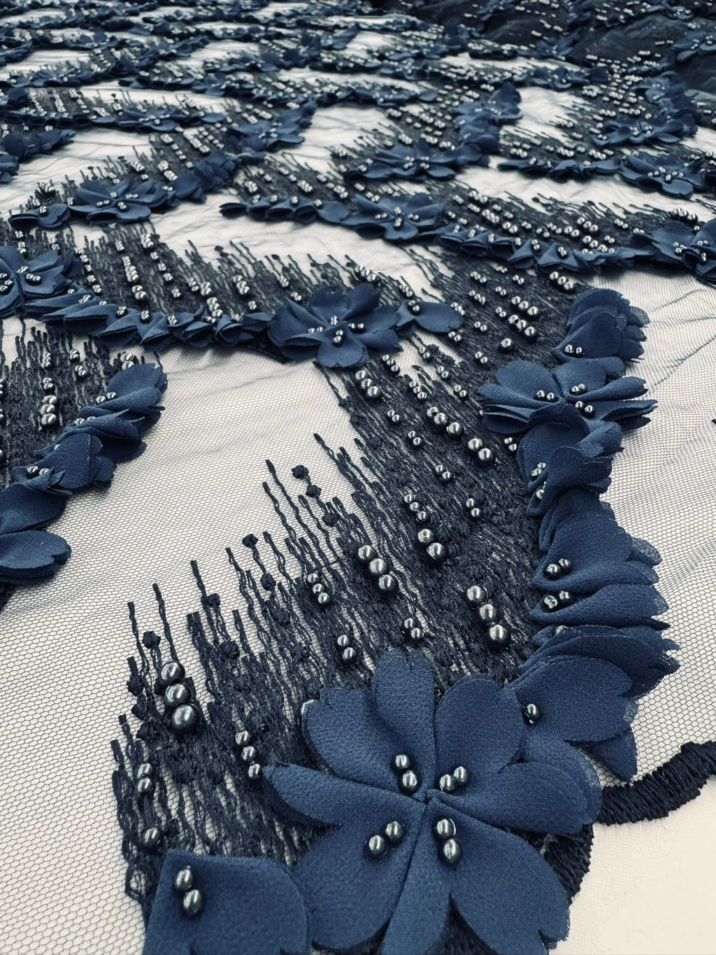 ML196- 3D Lace Fabric by Yard – 52" Beaded Mesh for Bridal Gowns, Tablecloth, Party Decor