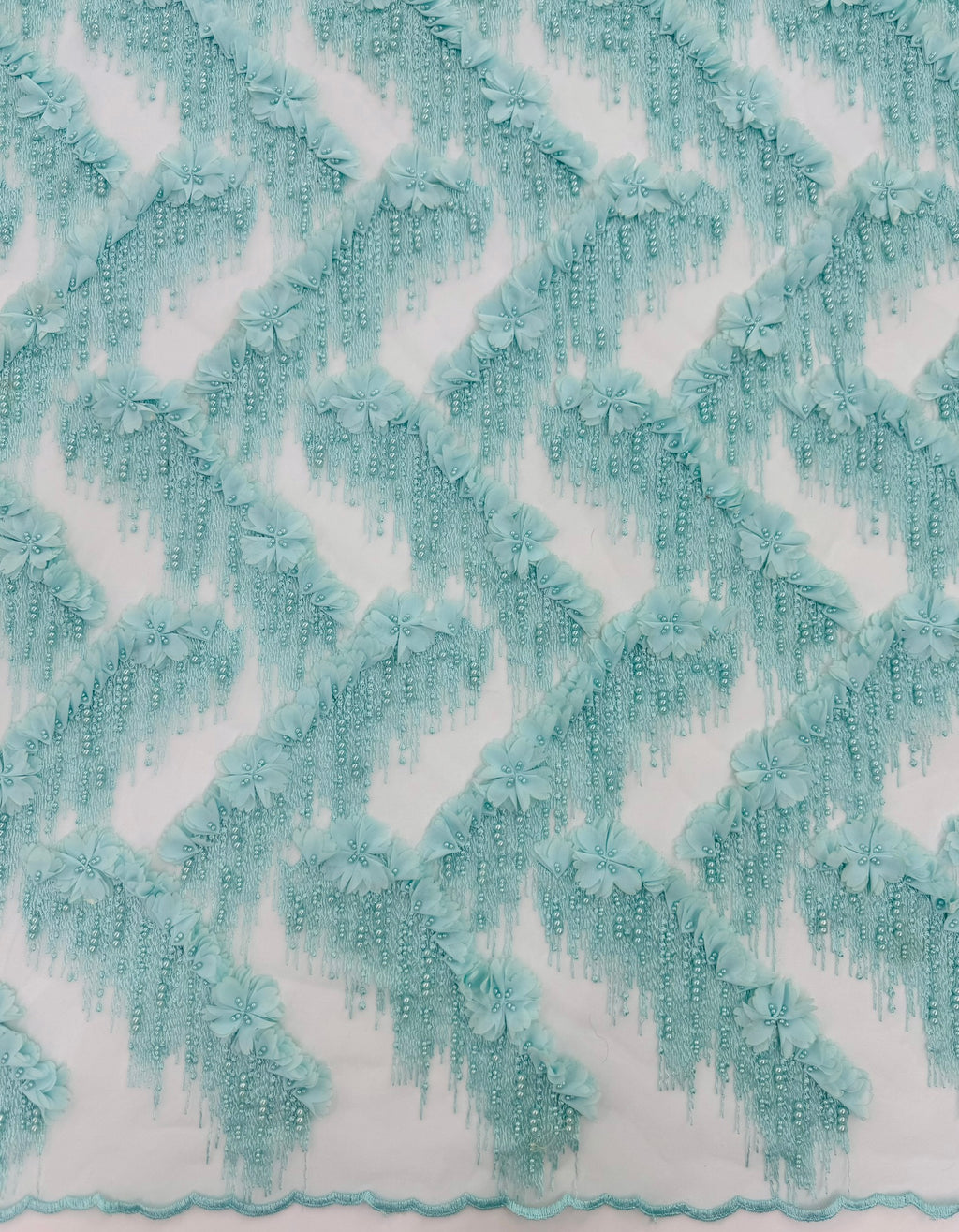 ML196- 3D Lace Fabric by Yard – 52" Beaded Mesh for Bridal Gowns, Tablecloth, Party Decor