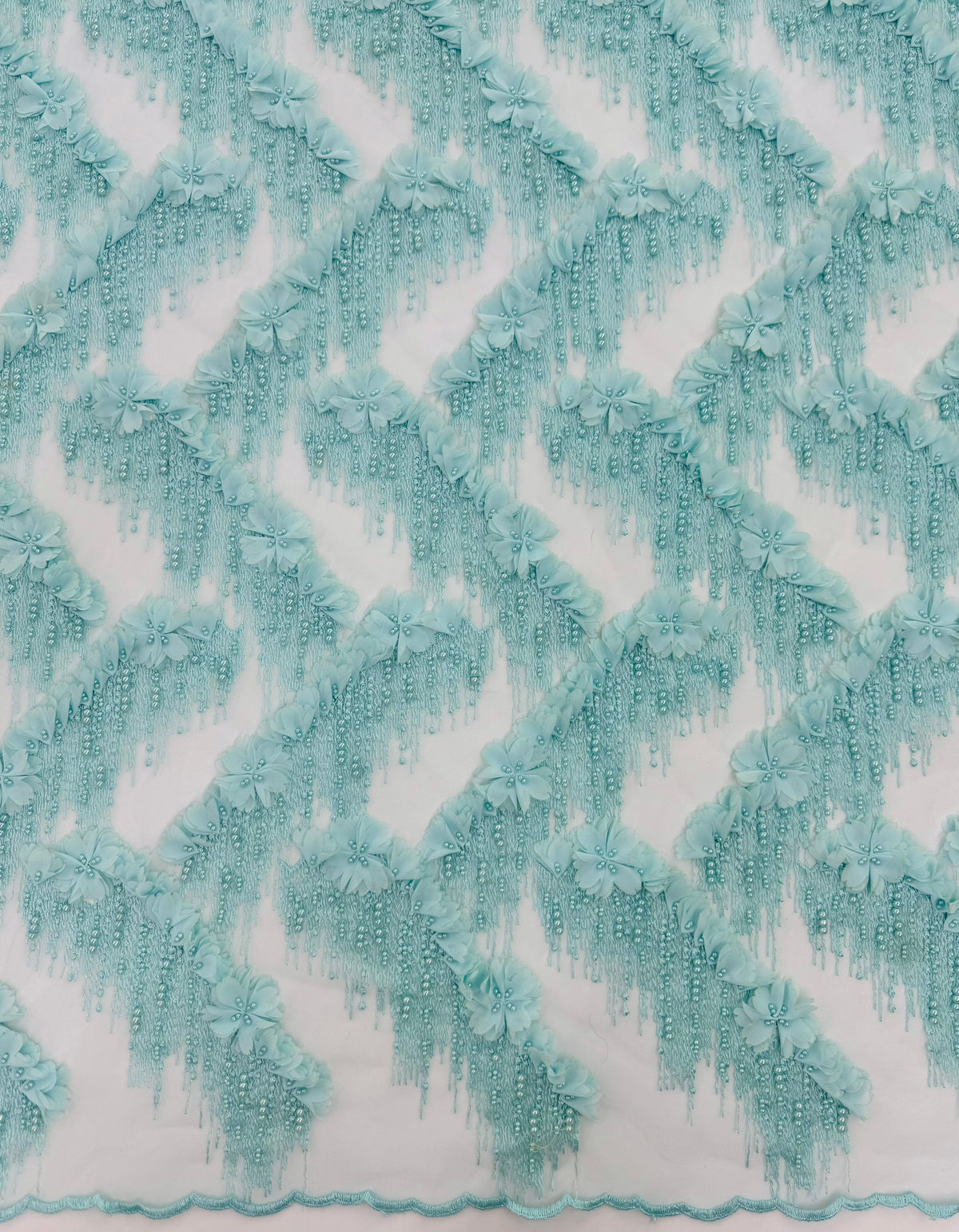 ML196- 3D Lace Fabric by Yard – 52" Beaded Mesh for Bridal Gowns, Tablecloth, Party Decor