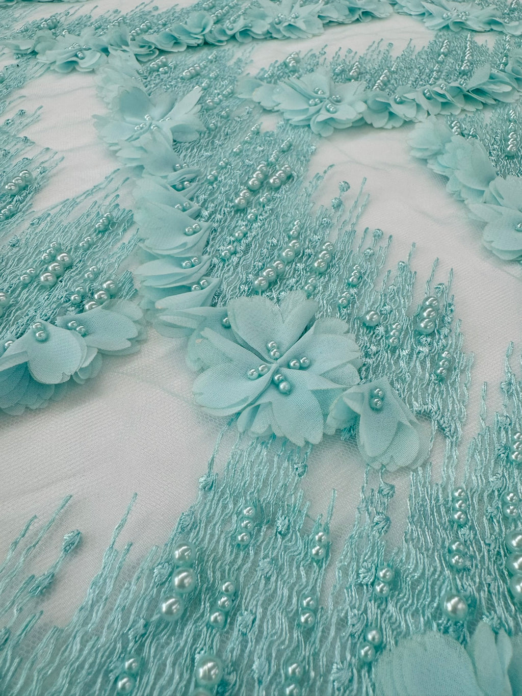 ML196- 3D Lace Fabric by Yard – 52" Beaded Mesh for Bridal Gowns, Tablecloth, Party Decor