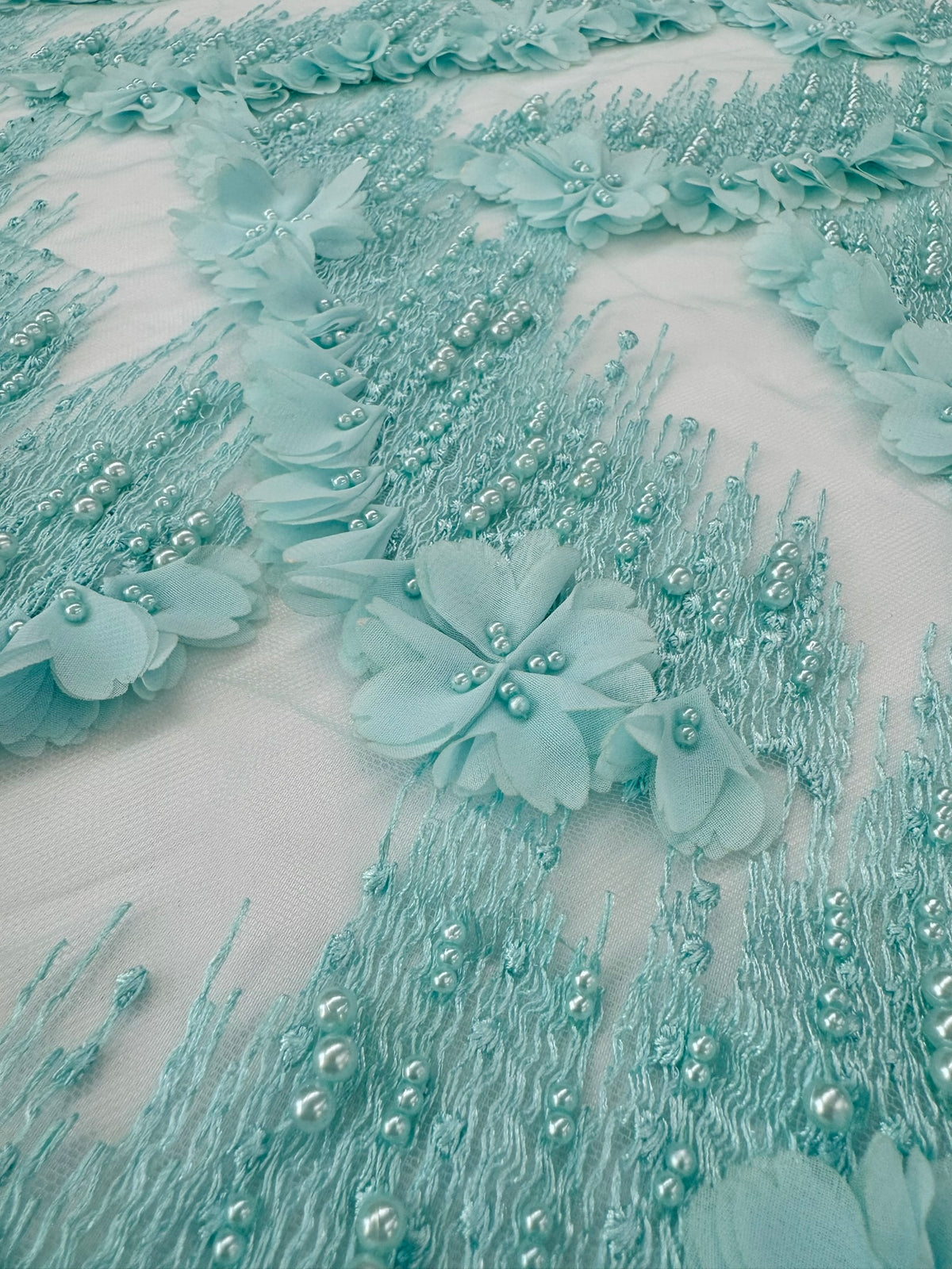 ML196- 3D Lace Fabric by Yard – 52" Beaded Mesh for Bridal Gowns, Tablecloth, Party Decor