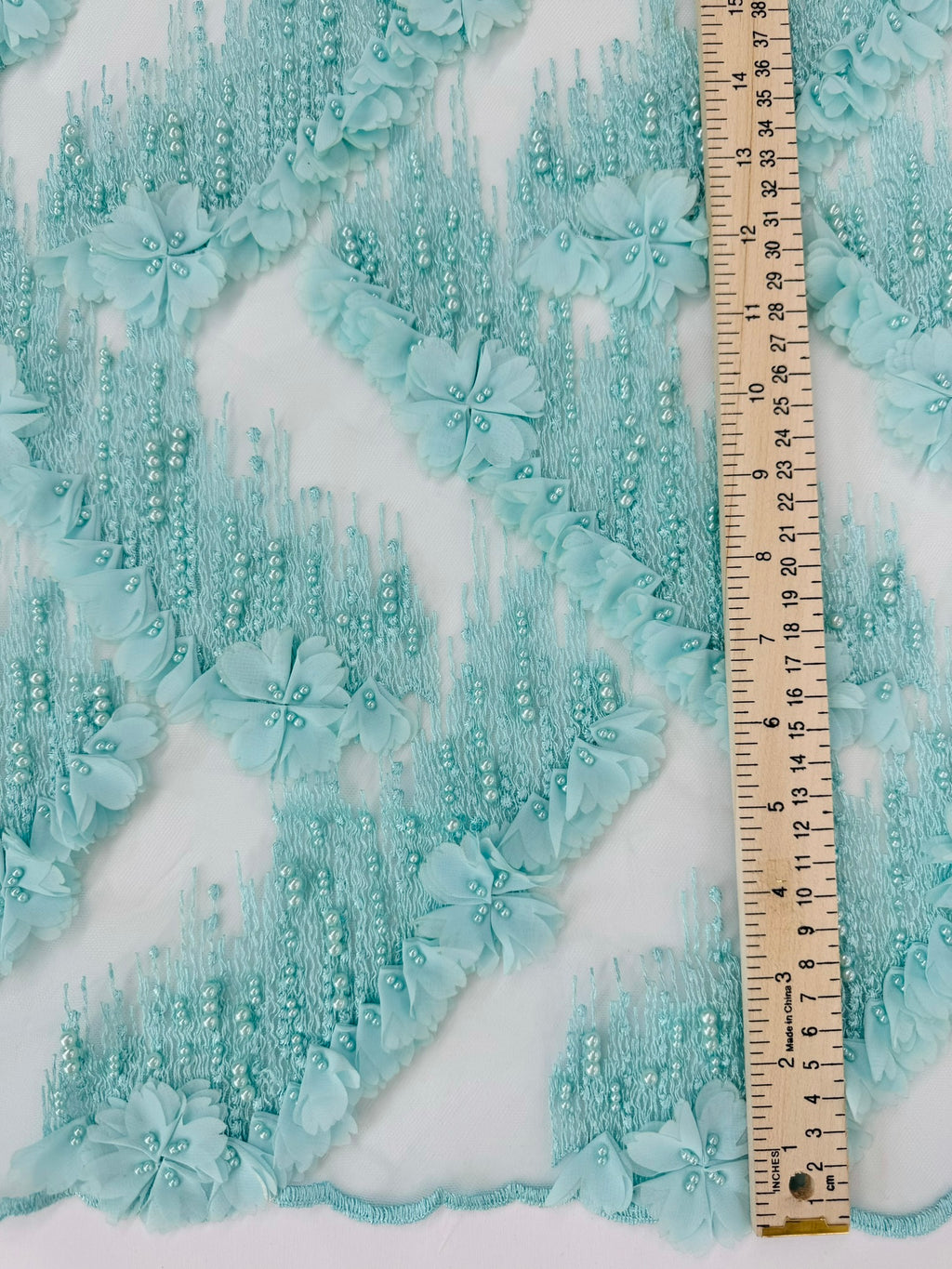 ML196- 3D Lace Fabric by Yard – 52" Beaded Mesh for Bridal Gowns, Tablecloth, Party Decor