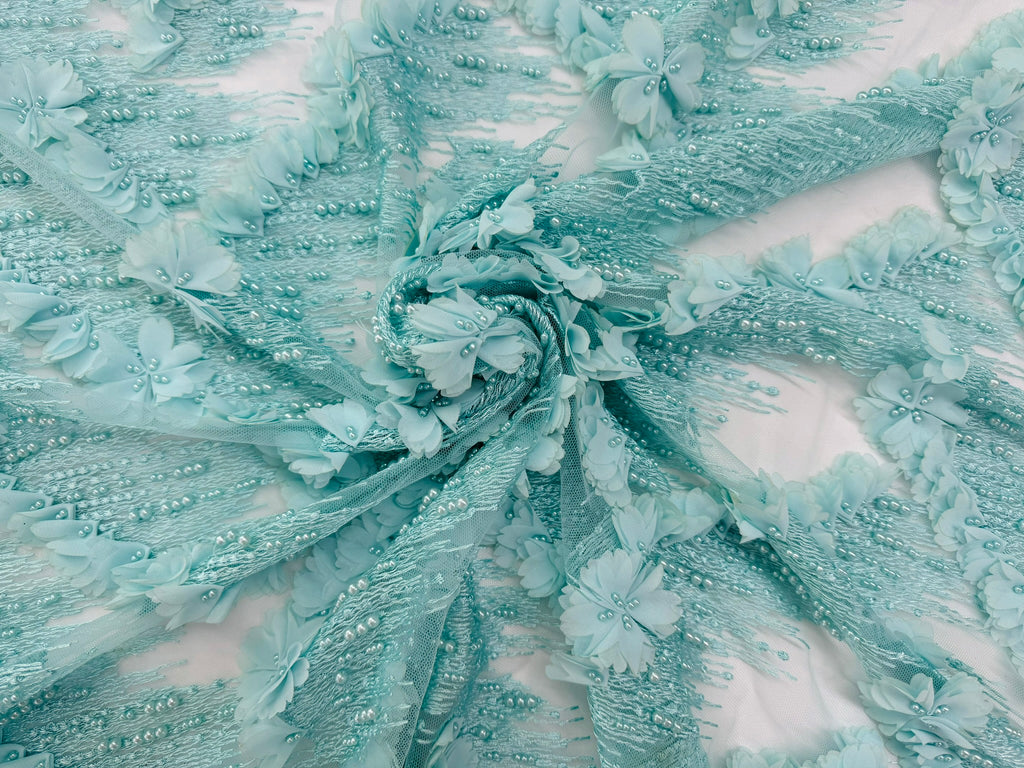 ML196- 3D Lace Fabric by Yard – 52" Beaded Mesh for Bridal Gowns, Tablecloth, Party Decor