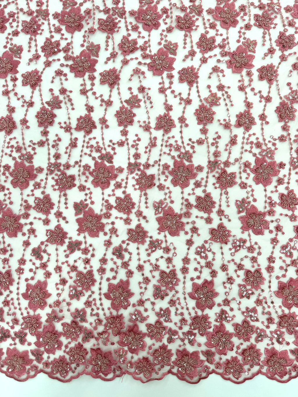 ML189- Beaded Lace Fabric by Yard – 50" Wide Floral Embroidery Mesh for Bridal Gowns, Tablecloth, Party Decor