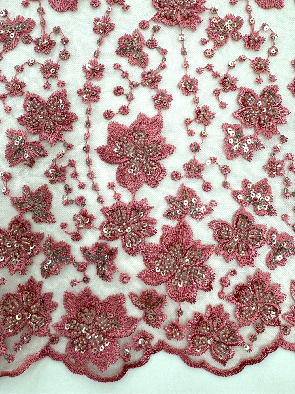 ML189- Beaded Lace Fabric by Yard – 50" Wide Floral Embroidery Mesh for Bridal Gowns, Tablecloth, Party Decor