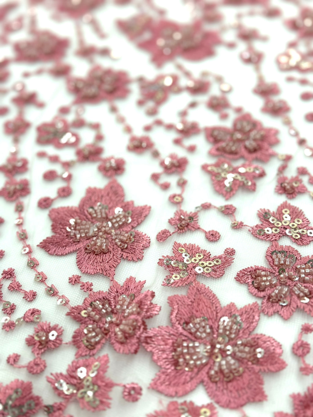 ML189- Beaded Lace Fabric by Yard – 50" Wide Floral Embroidery Mesh for Bridal Gowns, Tablecloth, Party Decor