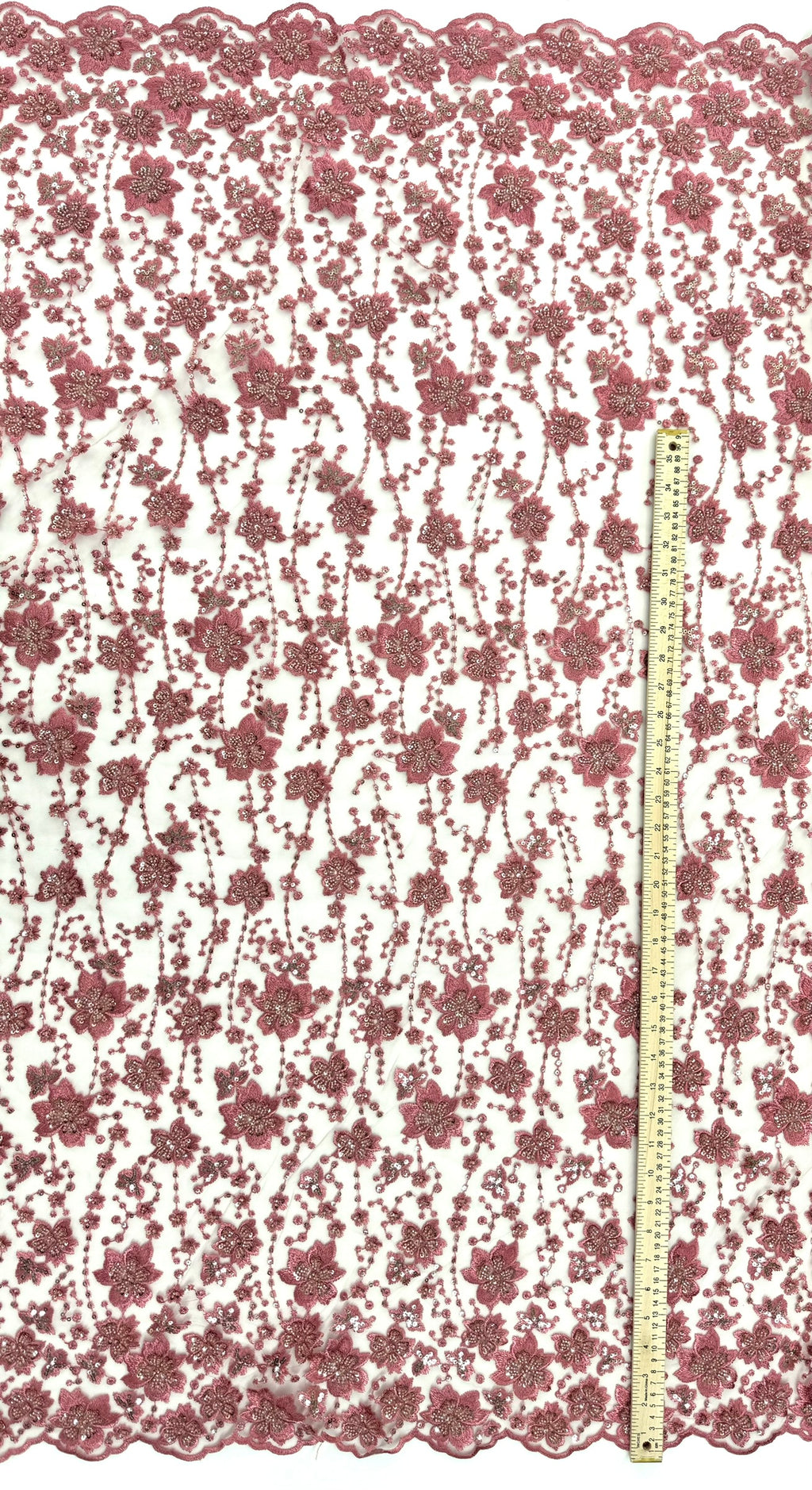 ML189- Beaded Lace Fabric by Yard – 50" Wide Floral Embroidery Mesh for Bridal Gowns, Tablecloth, Party Decor