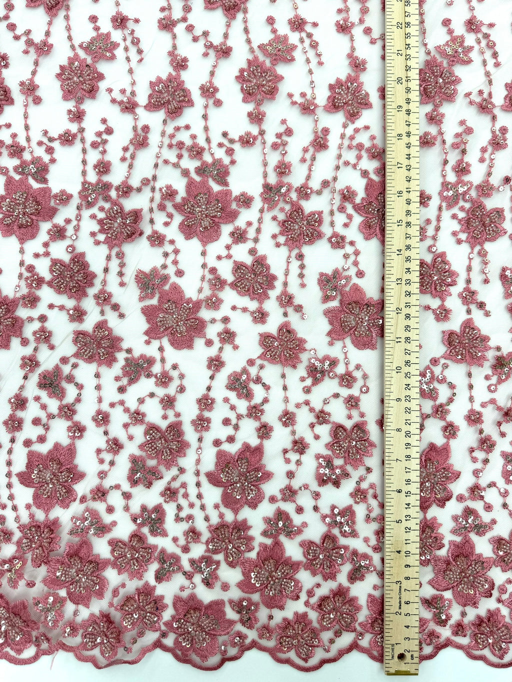 ML189- Beaded Lace Fabric by Yard – 50" Wide Floral Embroidery Mesh for Bridal Gowns, Tablecloth, Party Decor