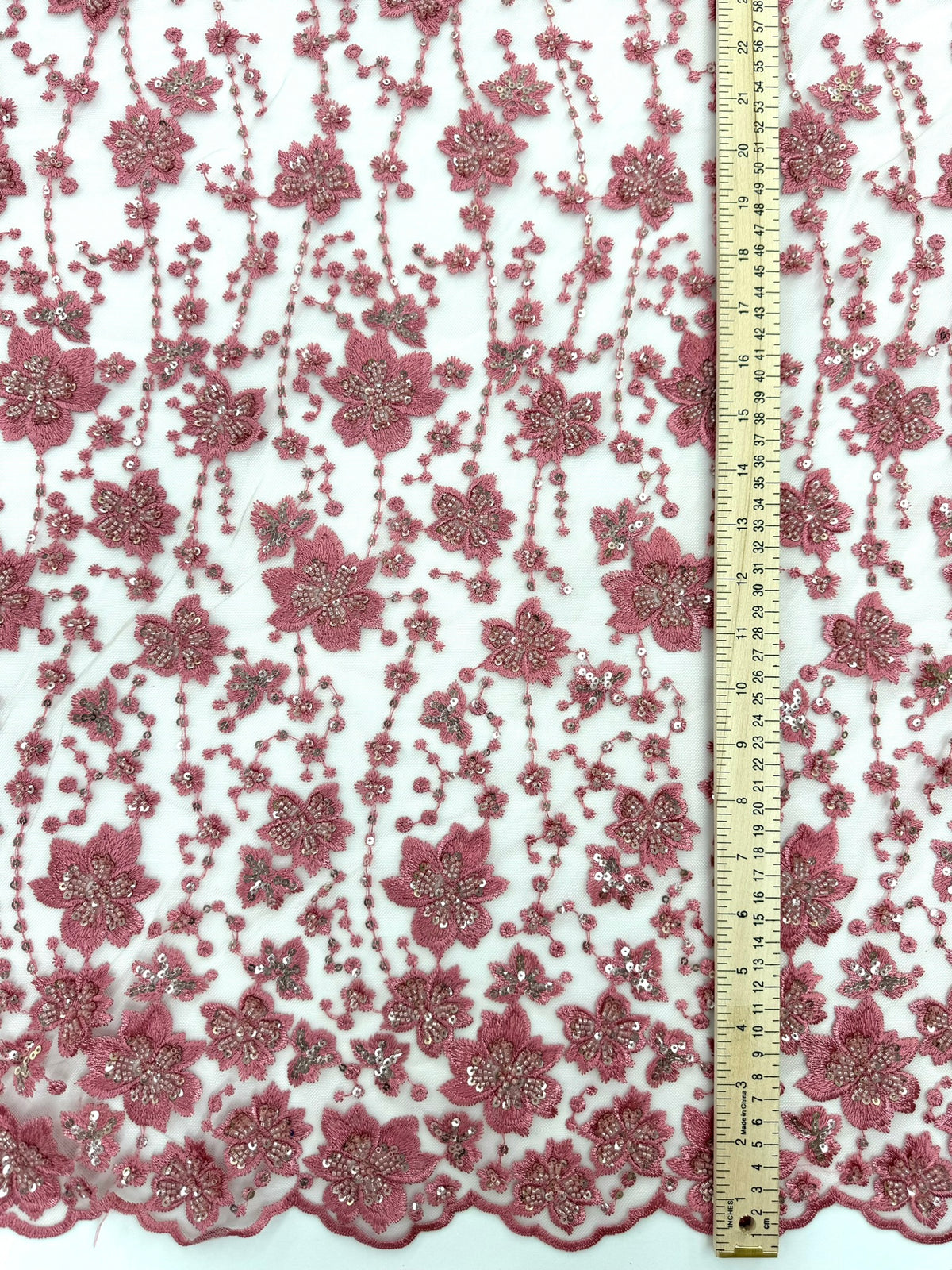 ML189- Beaded Lace Fabric by Yard – 50" Wide Floral Embroidery Mesh for Bridal Gowns, Tablecloth, Party Decor