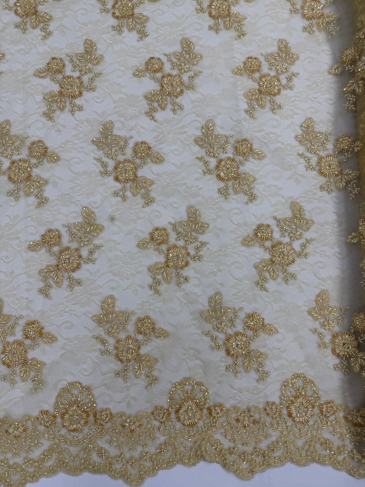 ML174 - Lace Fabric by Yard – 52" Beaded Mesh for Gowns, Tablecloth, Party Decor