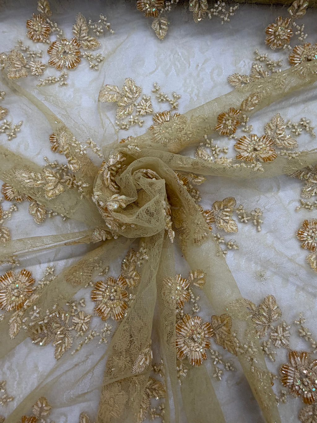 ML174 - Lace Fabric by Yard – 52" Beaded Mesh for Gowns, Tablecloth, Party Decor