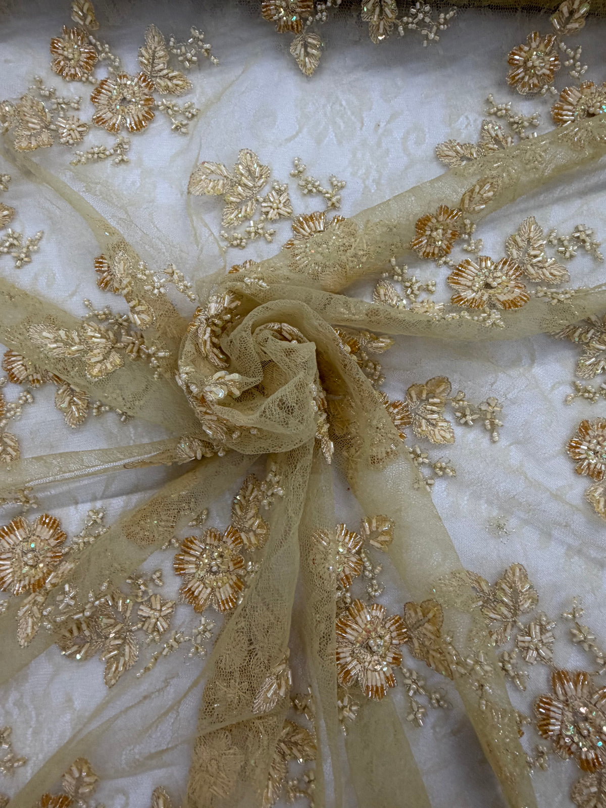 ML174 - Lace Fabric by Yard – 52" Beaded Mesh for Gowns, Tablecloth, Party Decor