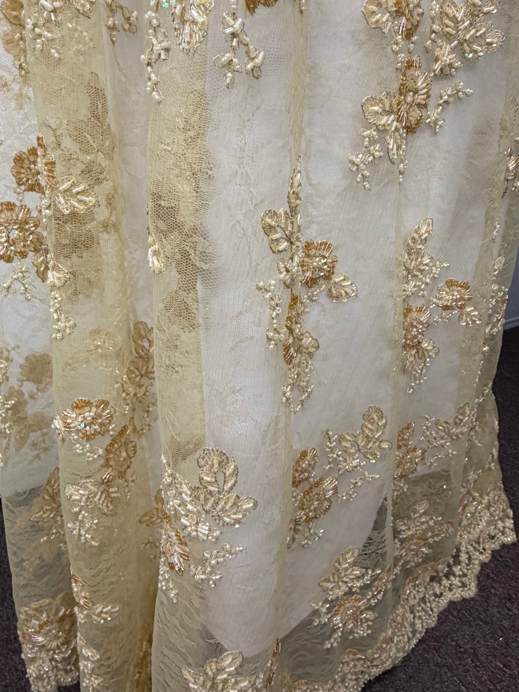 ML174 - Lace Fabric by Yard – 52" Beaded Mesh for Gowns, Tablecloth, Party Decor