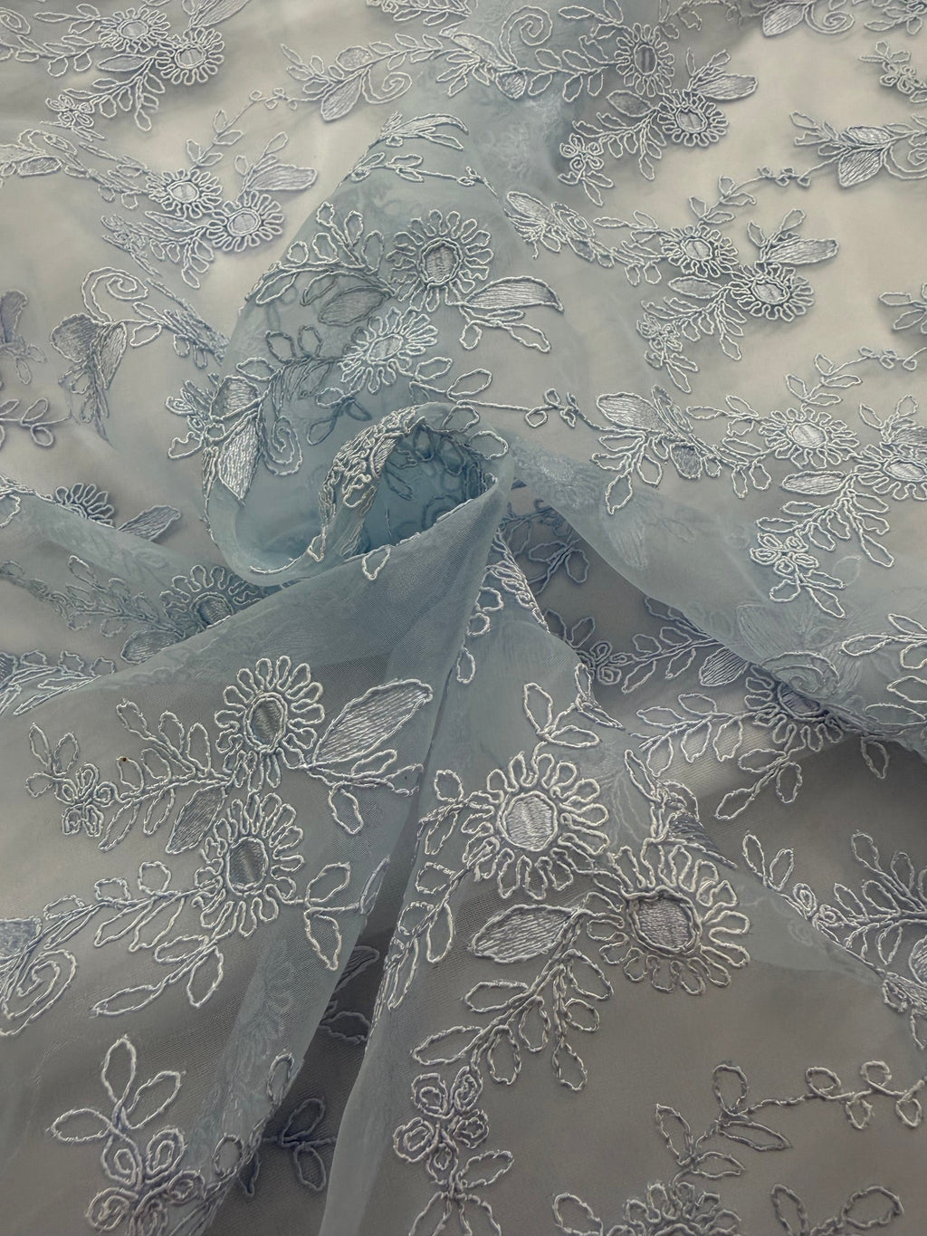 ML167 - Blue Organza Fabric by Yard – 44" Wide Corded Floral Organza for Dancing Gowns, Tablecloth, Party Decor