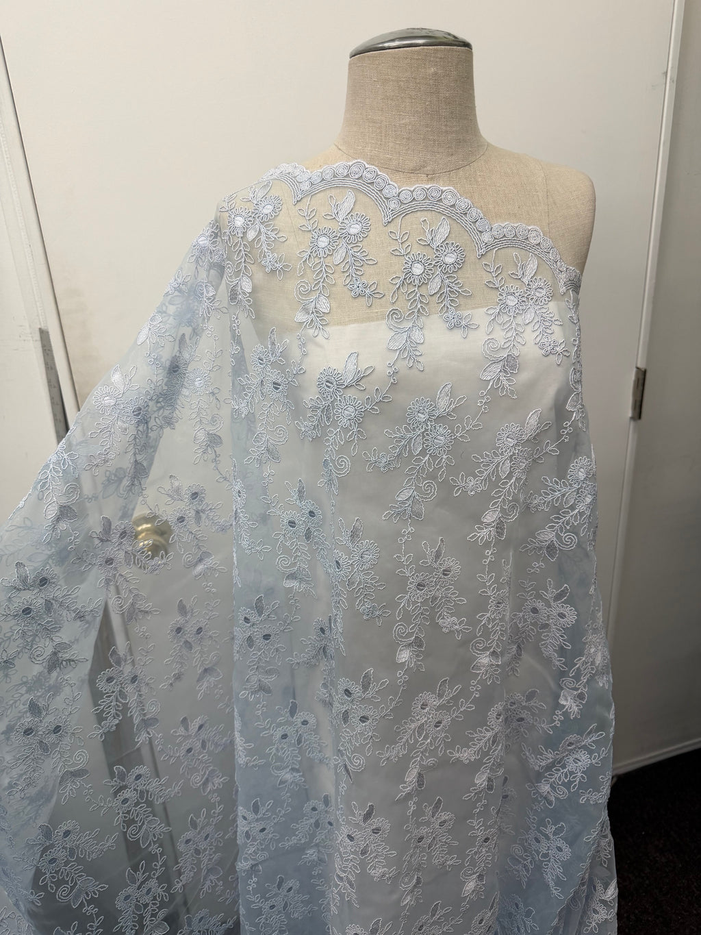 ML167 - Blue Organza Fabric by Yard – 44" Wide Corded Floral Organza for Dancing Gowns, Tablecloth, Party Decor