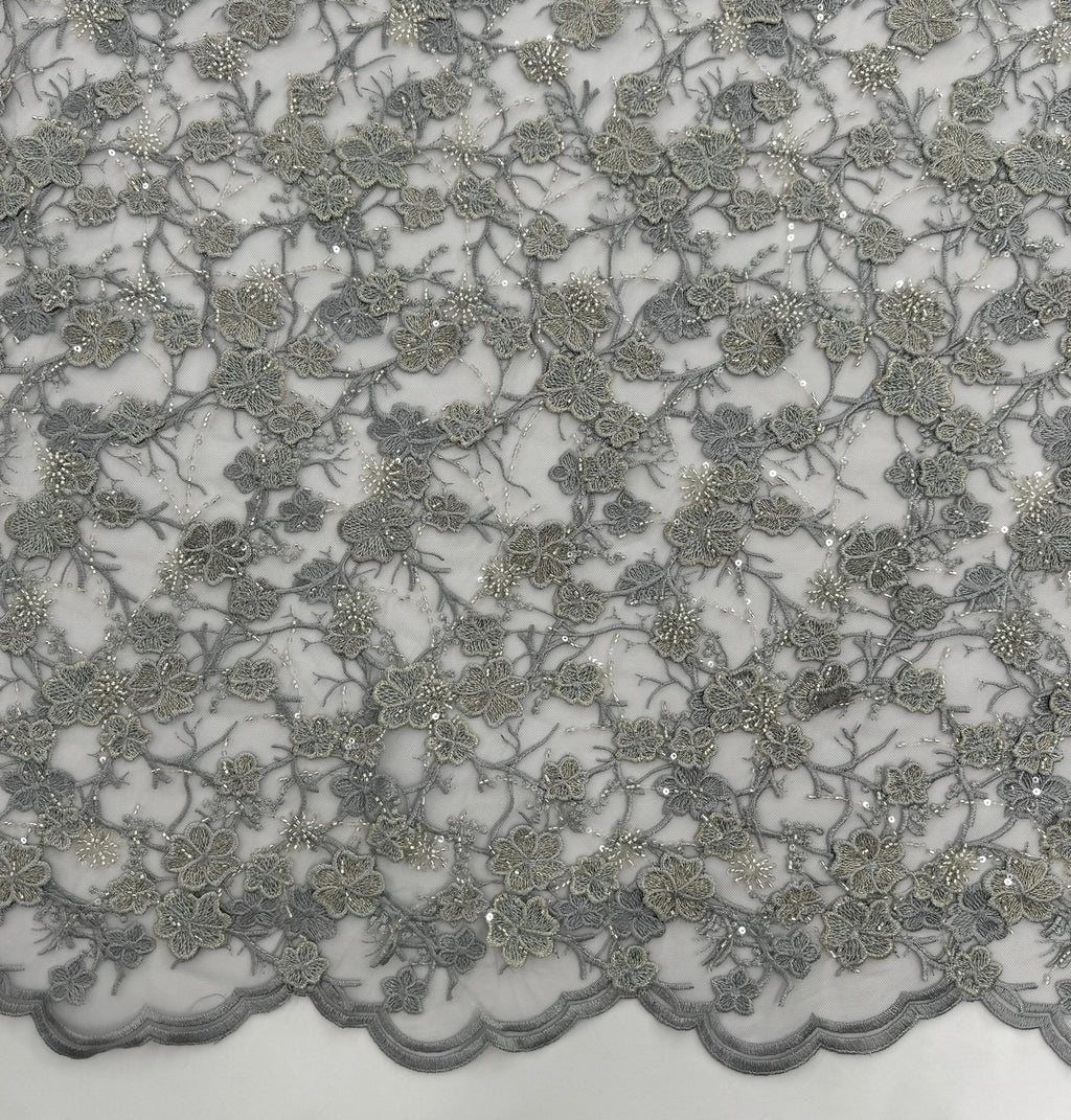 ML200 - 3D Lace Fabric by Yard – 52" Beaded Mesh for Prom Gowns, Tablecloth, Party Decor