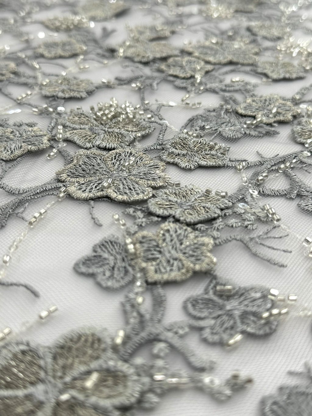ML200 - 3D Lace Fabric by Yard – 52" Beaded Mesh for Prom Gowns, Tablecloth, Party Decor