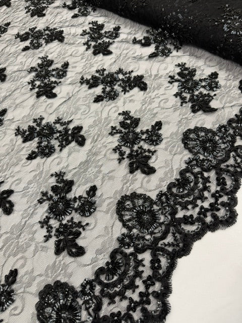 ML174 - Lace Fabric by Yard – 52" Beaded Mesh for Gowns, Tablecloth, Party Decor