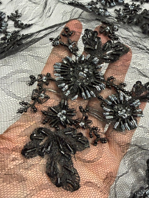 ML174 - Lace Fabric by Yard – 52" Beaded Mesh for Gowns, Tablecloth, Party Decor