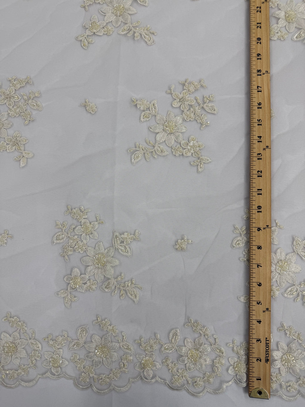 ML168- Beaded Lace Fabric by Yard – 50" Wide Floral Embroidery Mesh for Bridal Gowns, Tablecloth, Party Decor
