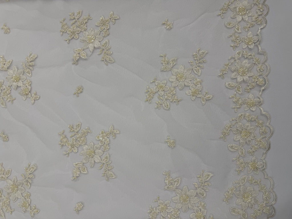 ML168- Beaded Lace Fabric by Yard – 50" Wide Floral Embroidery Mesh for Bridal Gowns, Tablecloth, Party Decor