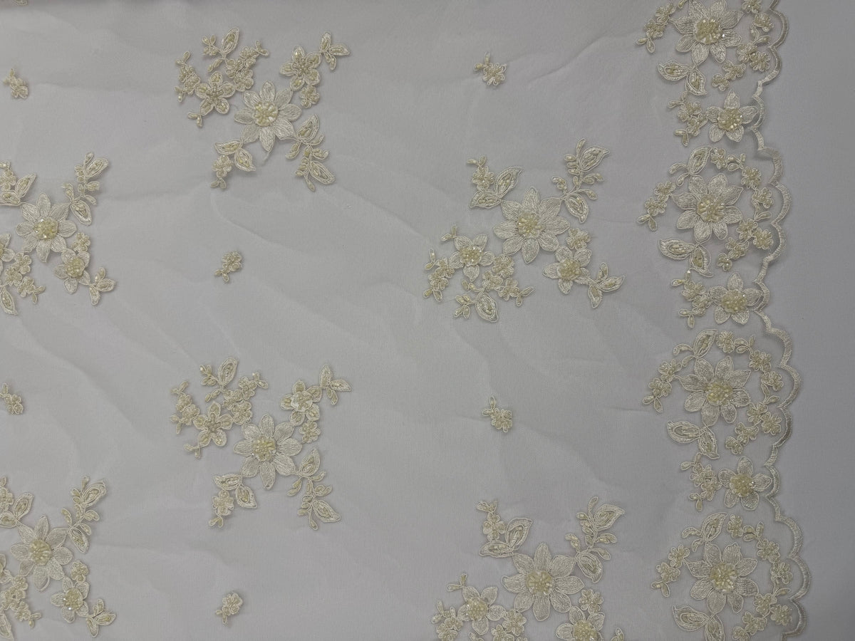 ML168- Beaded Lace Fabric by Yard – 50" Wide Floral Embroidery Mesh for Bridal Gowns, Tablecloth, Party Decor