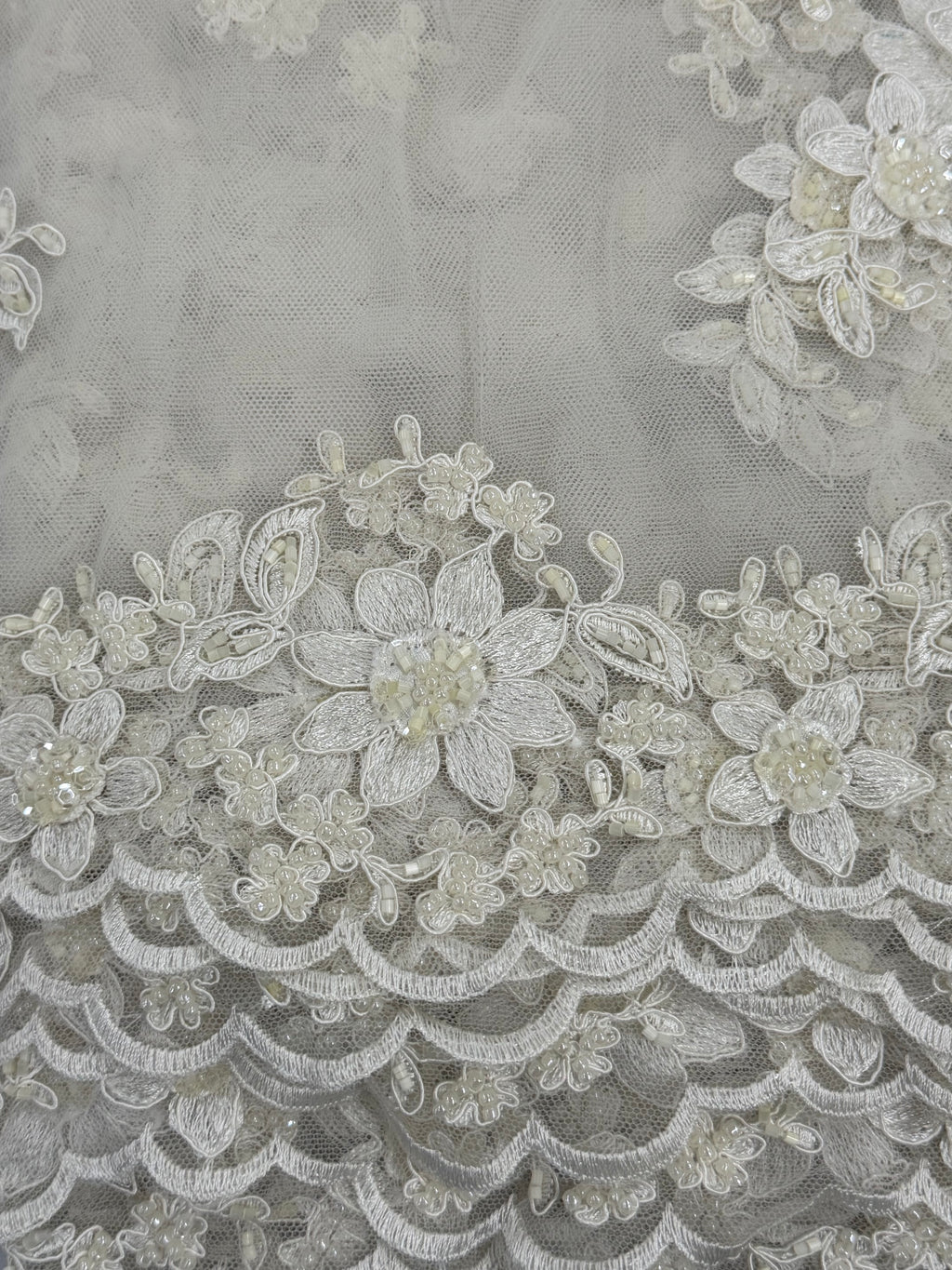 ML168- Beaded Lace Fabric by Yard – 50" Wide Floral Embroidery Mesh for Bridal Gowns, Tablecloth, Party Decor