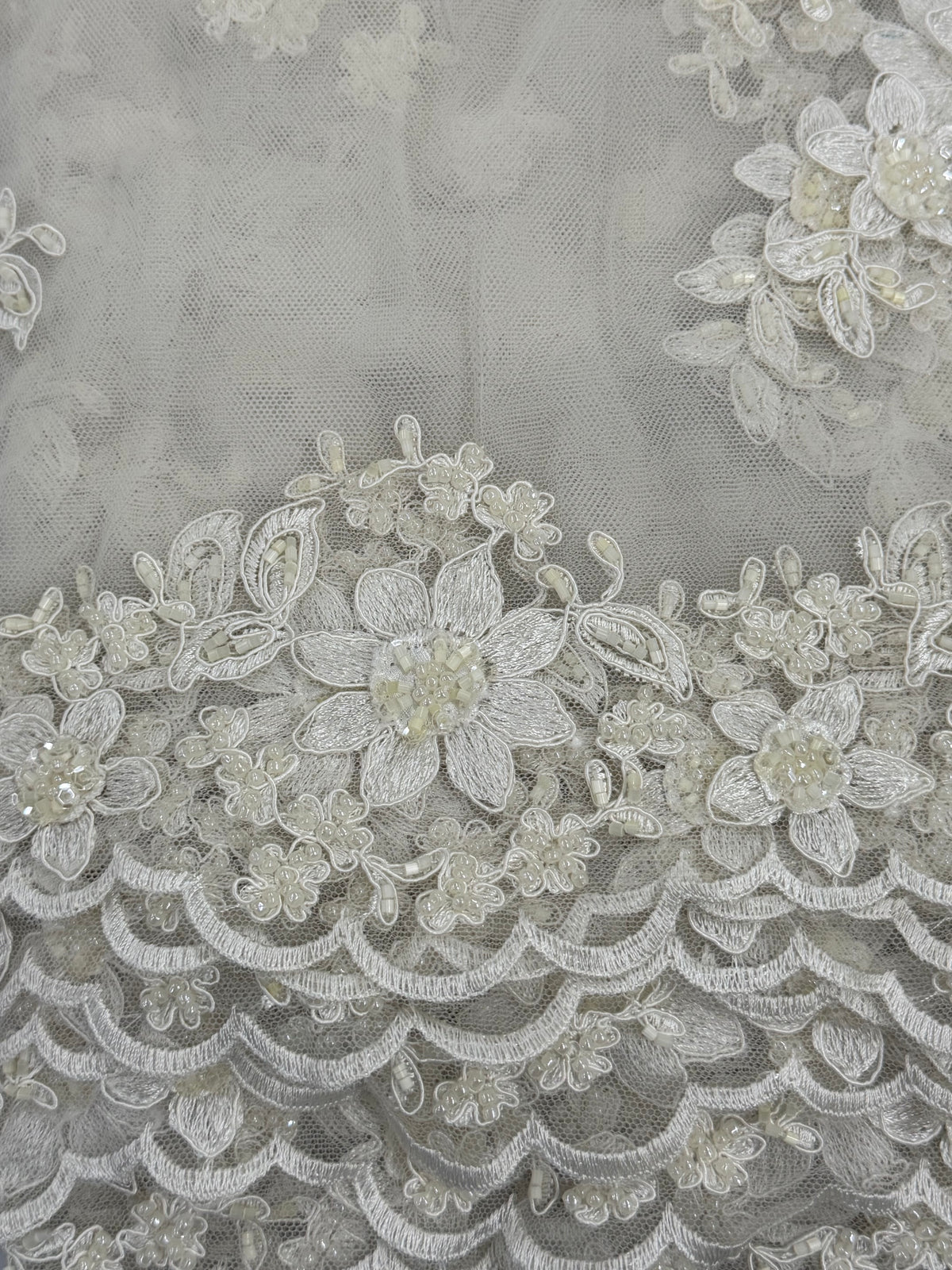 ML168- Beaded Lace Fabric by Yard – 50" Wide Floral Embroidery Mesh for Bridal Gowns, Tablecloth, Party Decor