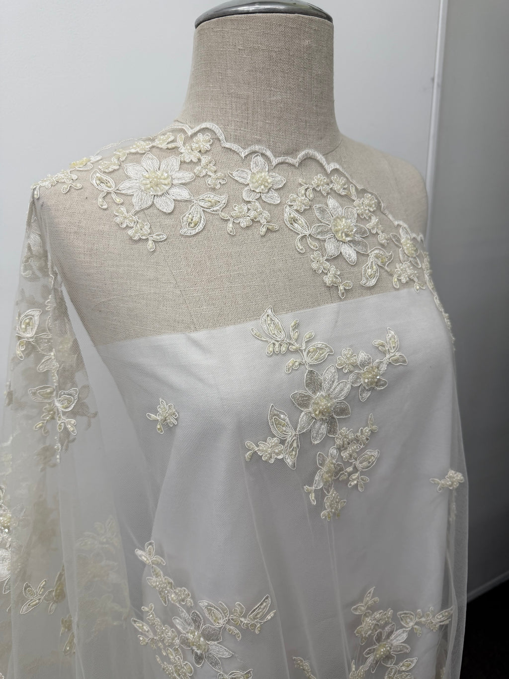ML168- Beaded Lace Fabric by Yard – 50" Wide Floral Embroidery Mesh for Bridal Gowns, Tablecloth, Party Decor