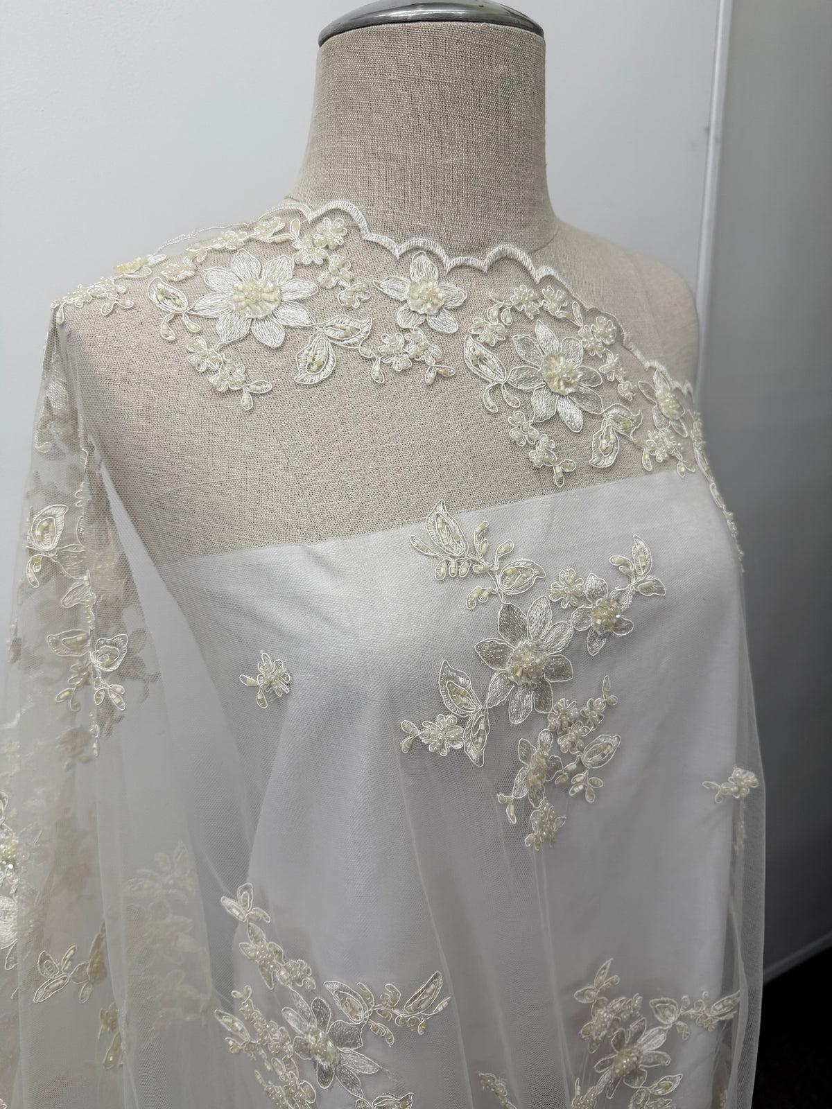 ML168- Beaded Lace Fabric by Yard – 50" Wide Floral Embroidery Mesh for Bridal Gowns, Tablecloth, Party Decor