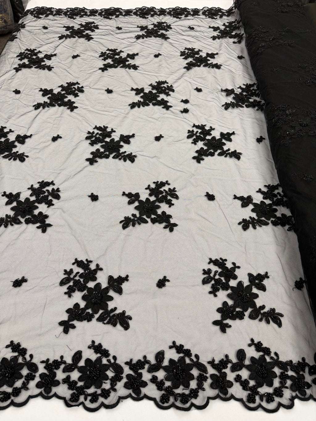 ML168- Beaded Lace Fabric by Yard – 50" Wide Floral Embroidery Mesh for Bridal Gowns, Tablecloth, Party Decor