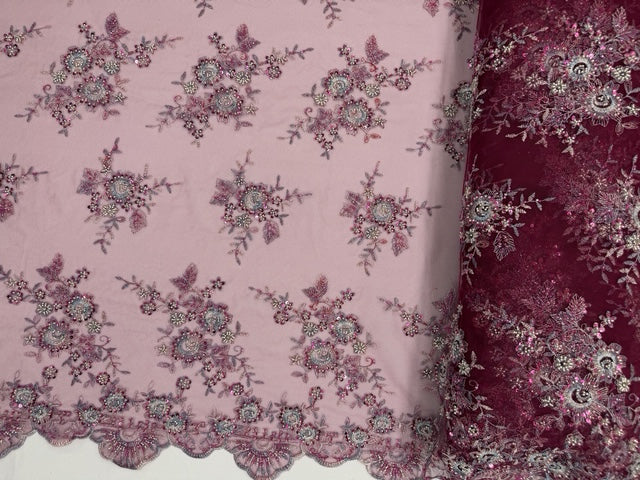 ML204 - Lace Fabric by Yard – 52" Beaded Mesh for Gowns, Tablecloth, Party Decor