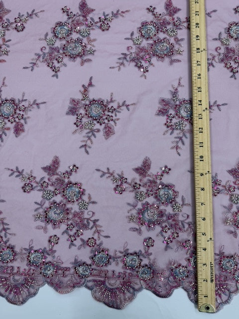 ML204 - Lace Fabric by Yard – 52" Beaded Mesh for Gowns, Tablecloth, Party Decor