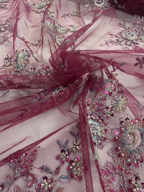 ML204 - Lace Fabric by Yard – 52" Beaded Mesh for Gowns, Tablecloth, Party Decor