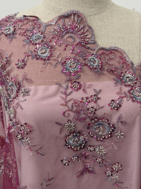 ML204 - Lace Fabric by Yard – 52" Beaded Mesh for Gowns, Tablecloth, Party Decor