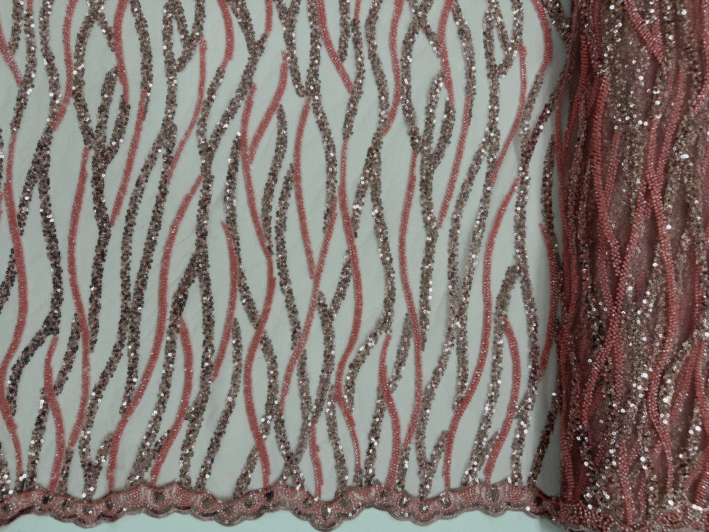 ML206 - Lace Fabric by Yard – 52" Beaded Mesh for Gowns, Tablecloth, Party Decor