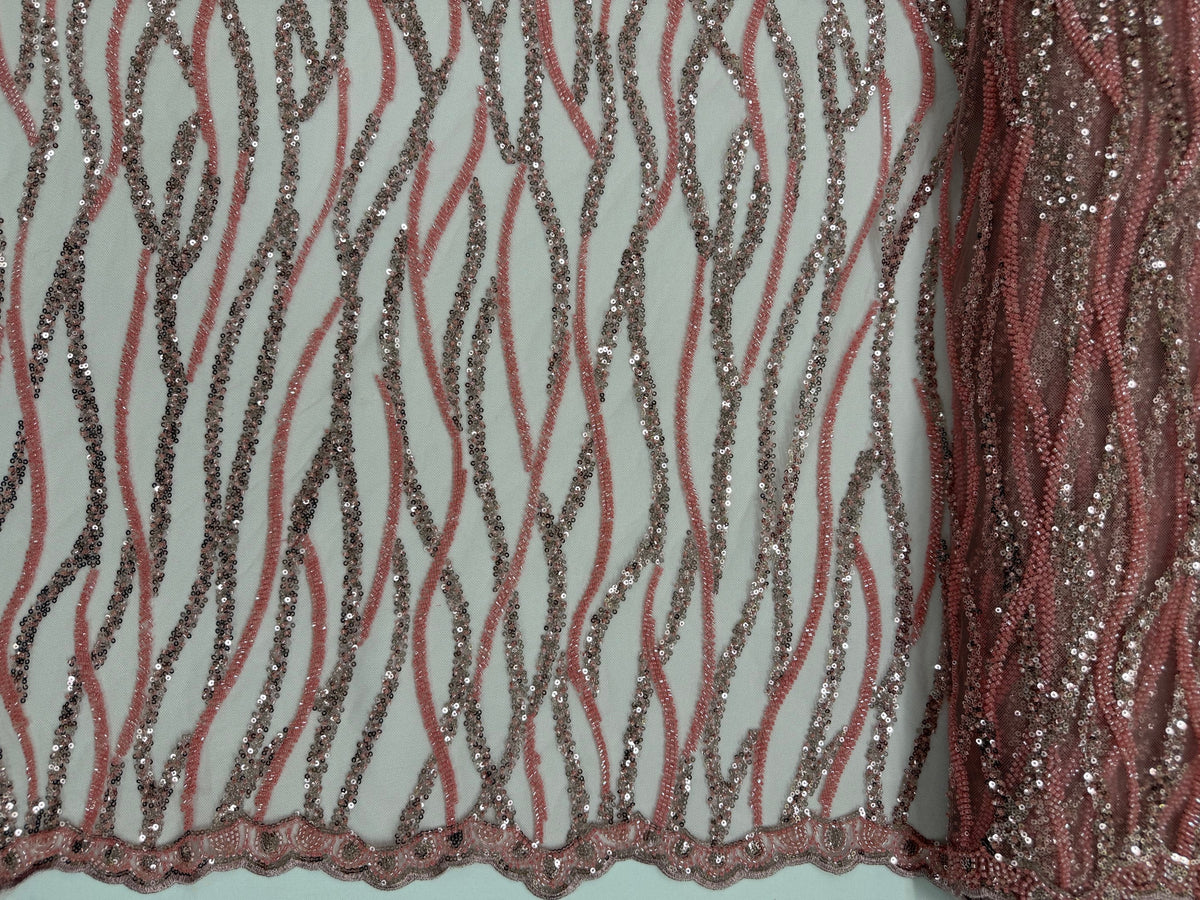 ML206 - Lace Fabric by Yard – 52" Beaded Mesh for Gowns, Tablecloth, Party Decor