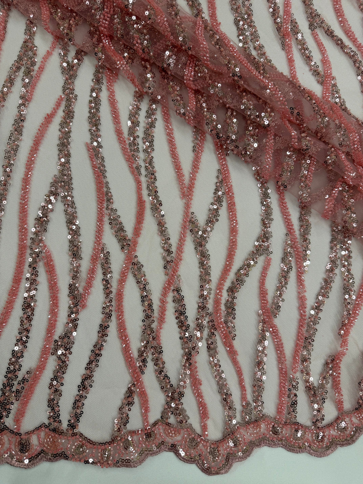 ML206 - Lace Fabric by Yard – 52" Beaded Mesh for Gowns, Tablecloth, Party Decor