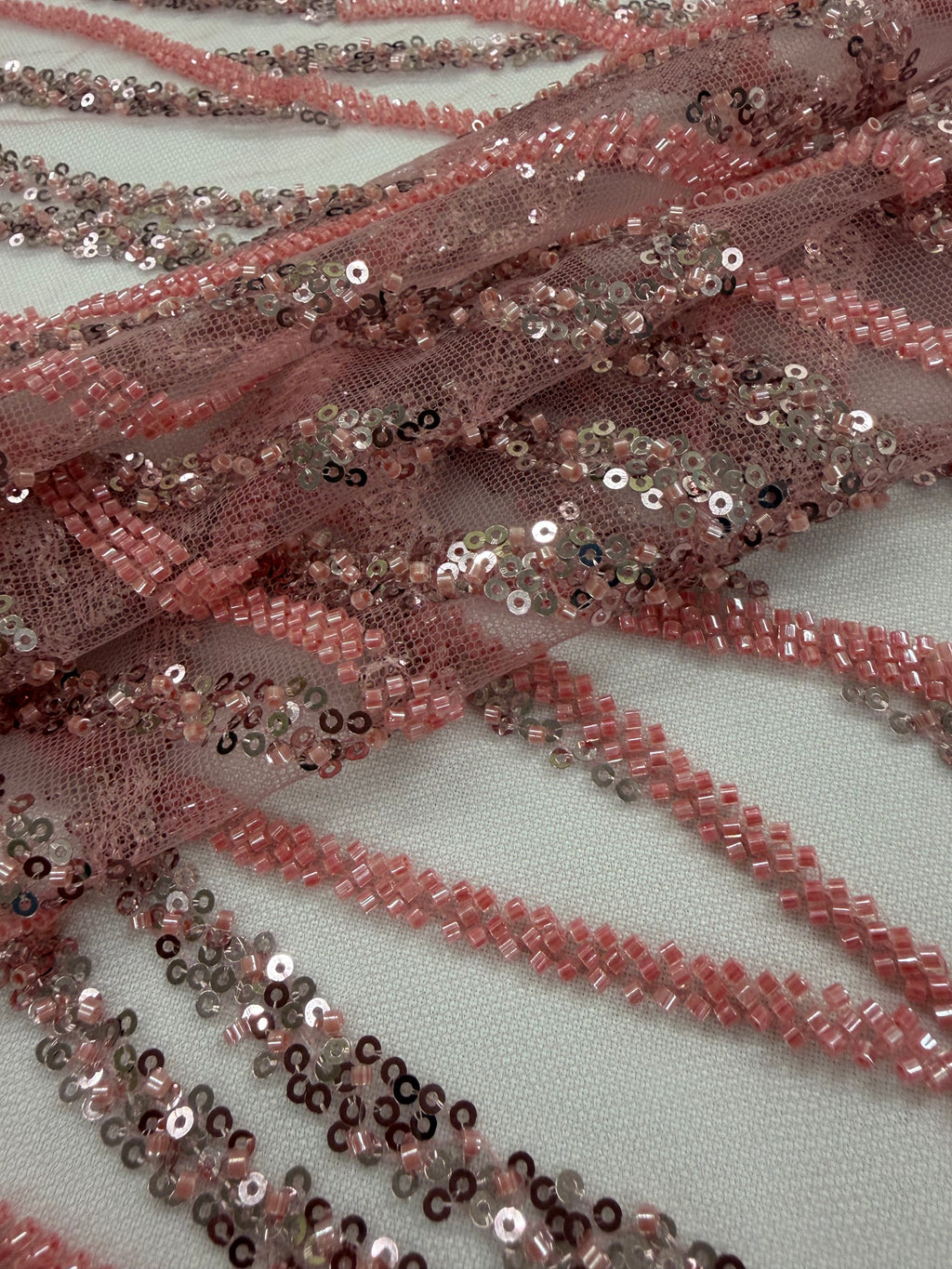 ML206 - Lace Fabric by Yard – 52" Beaded Mesh for Gowns, Tablecloth, Party Decor
