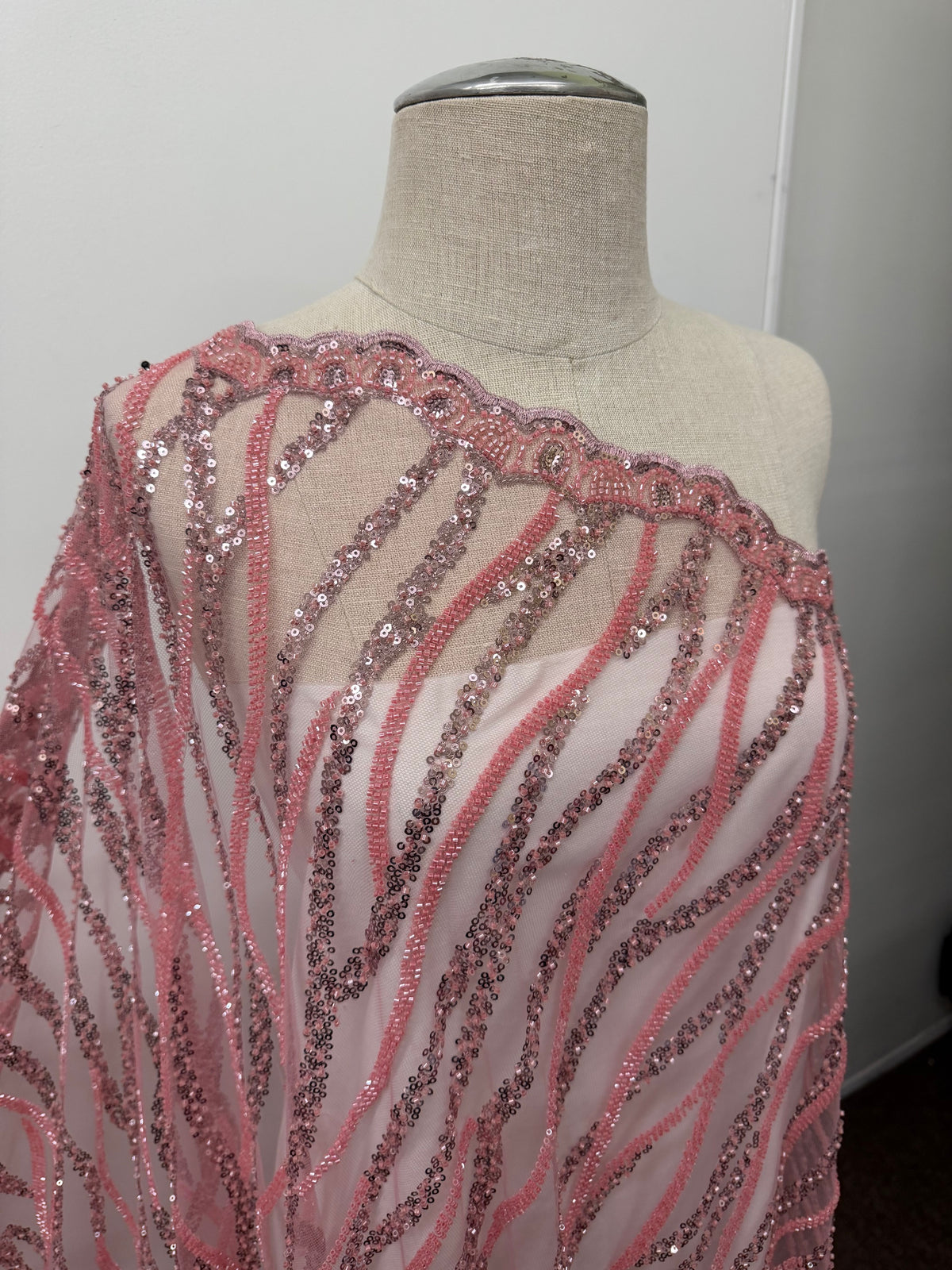 ML206 - Lace Fabric by Yard – 52" Beaded Mesh for Gowns, Tablecloth, Party Decor
