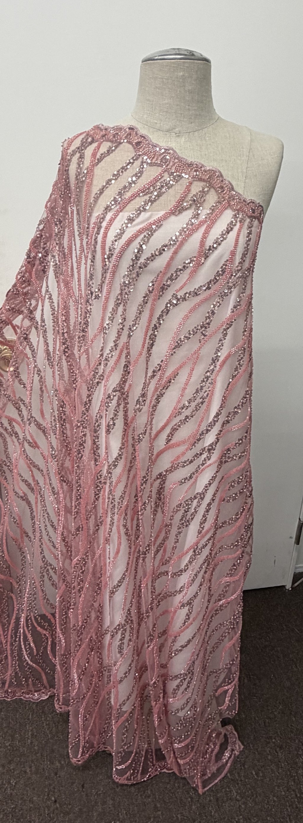 ML206 - Lace Fabric by Yard – 52" Beaded Mesh for Gowns, Tablecloth, Party Decor