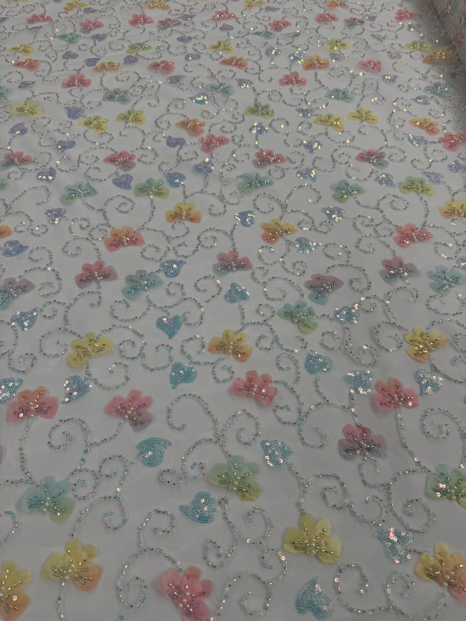 ML163 MULTICOLOR 3D Butterly Embroidered and Beaded Lace
