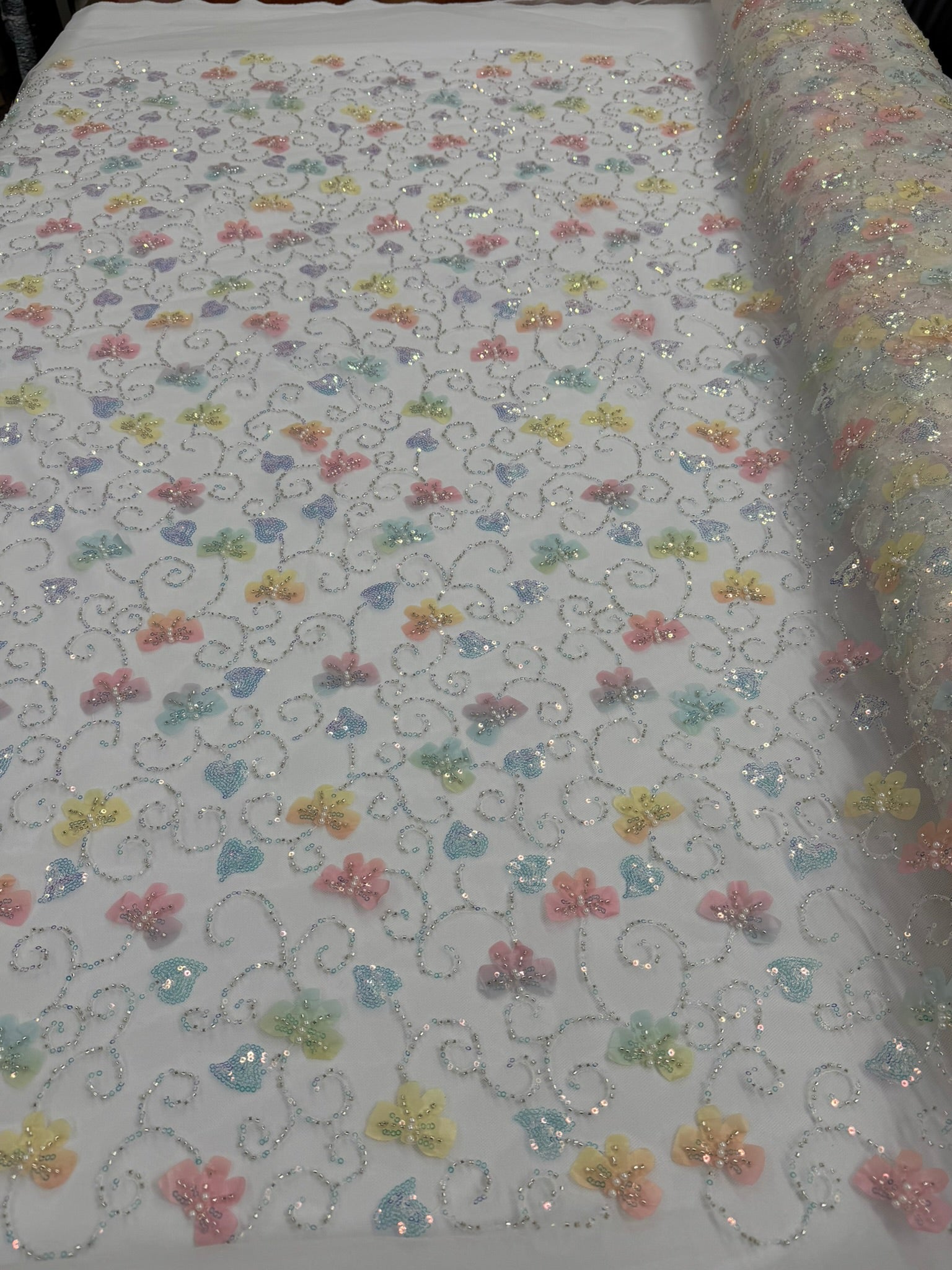 ML163 MULTICOLOR 3D Butterly Embroidered and Beaded Lace