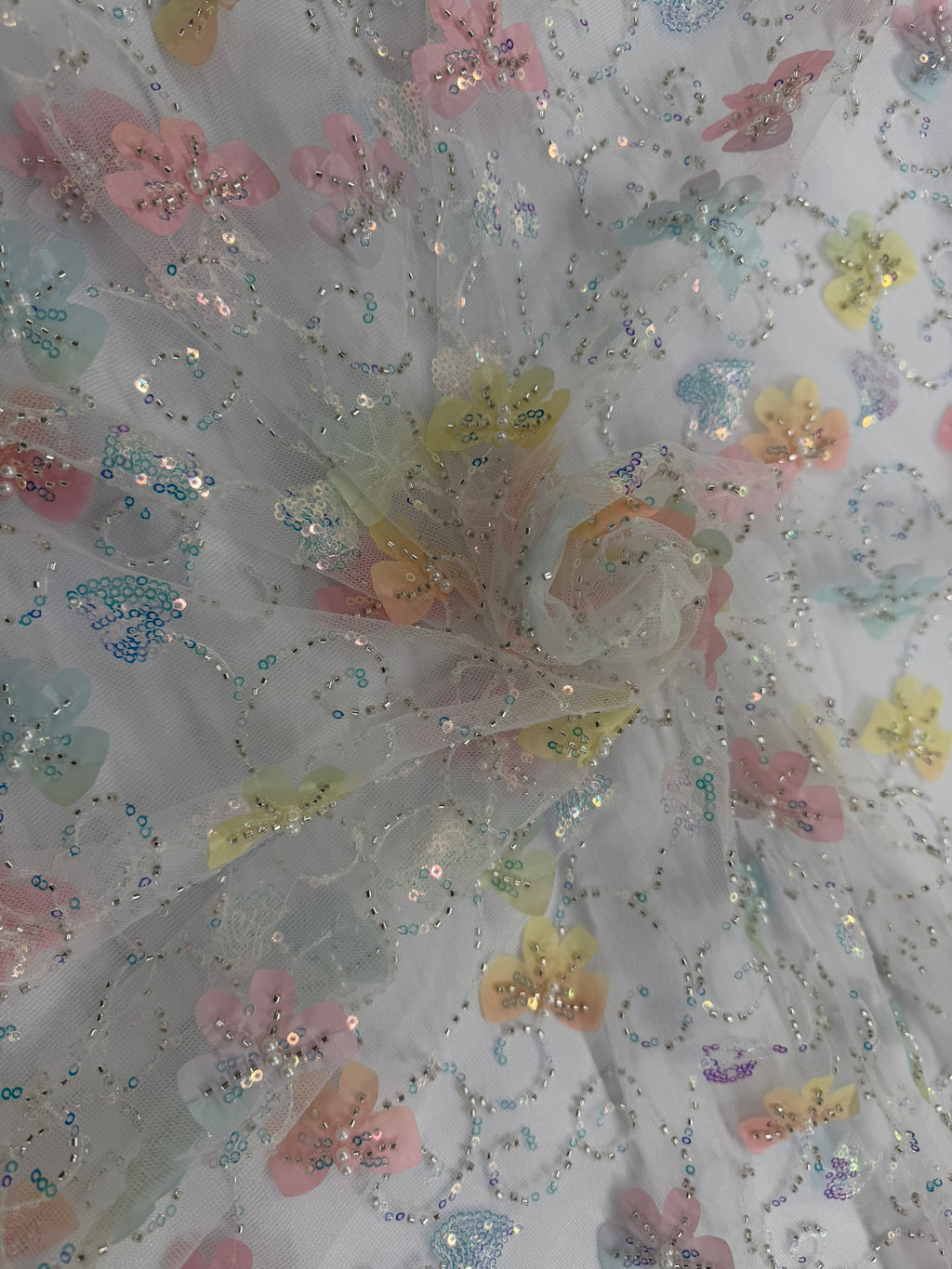 ML163 MULTICOLOR 3D Butterly Embroidered and Beaded Lace