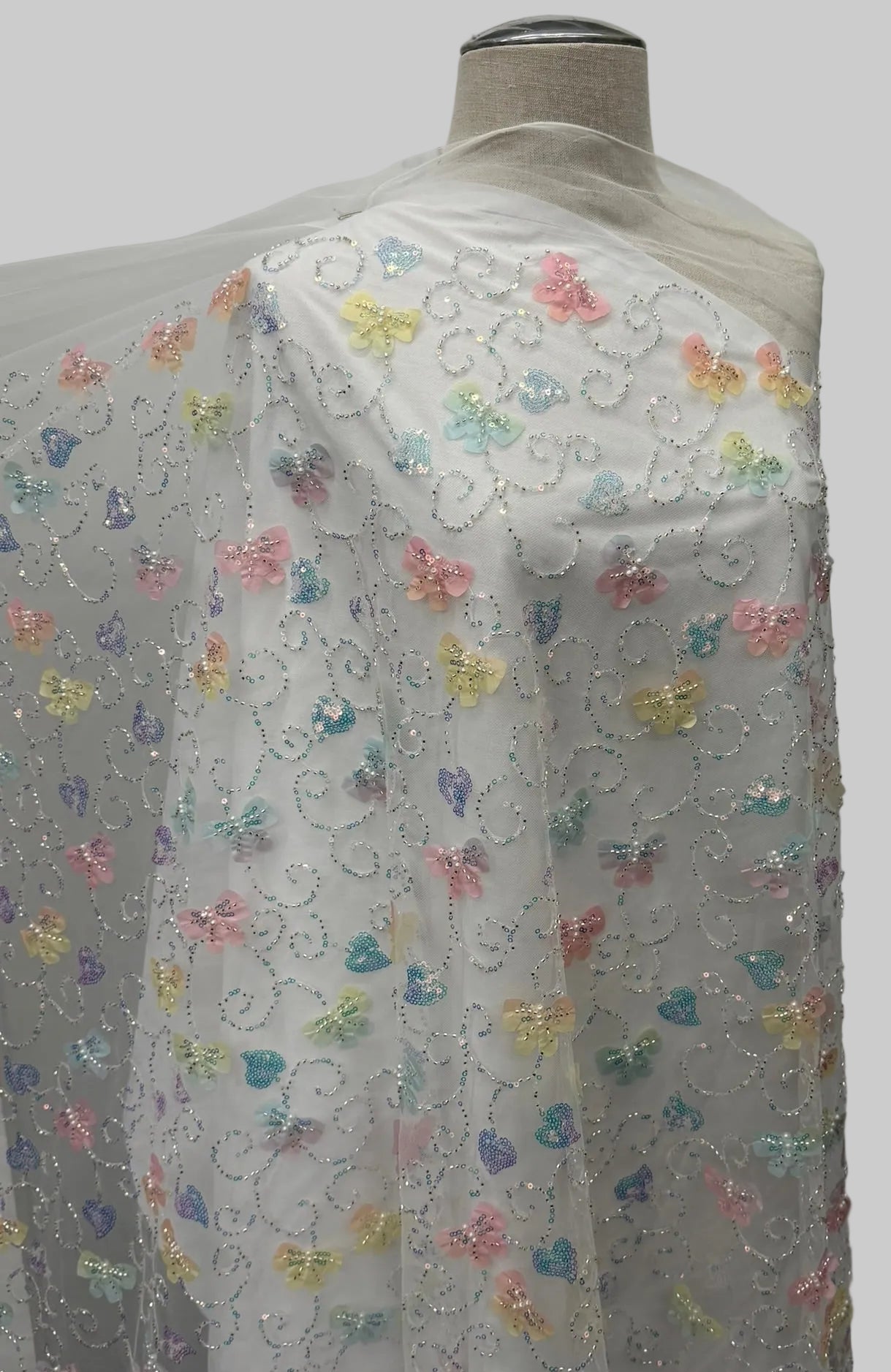 ML163 MULTICOLOR 3D Butterly Embroidered and Beaded Lace