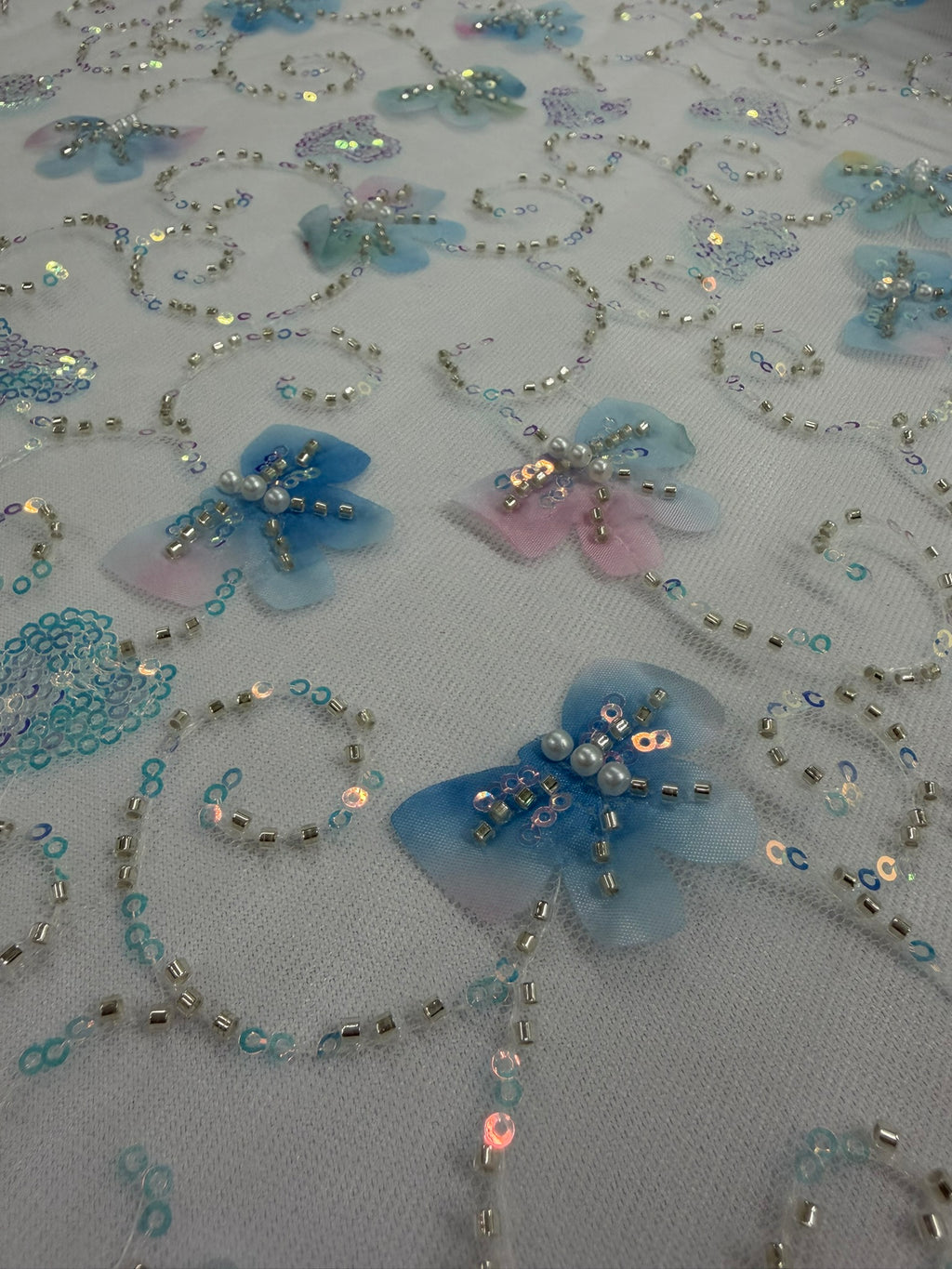 ML163 MULTICOLOR 3D Butterly Embroidered and Beaded Lace