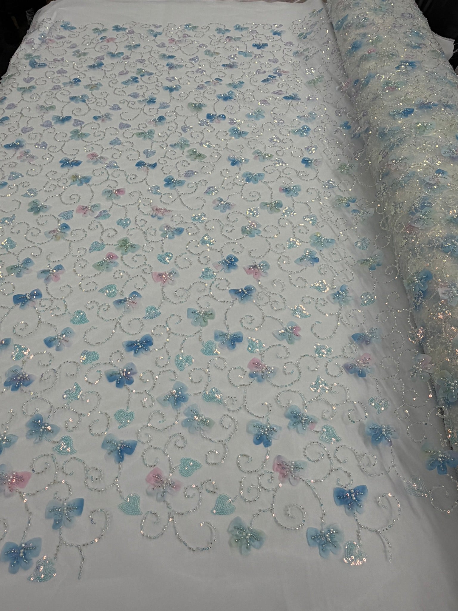 ML163 MULTICOLOR 3D Butterly Embroidered and Beaded Lace