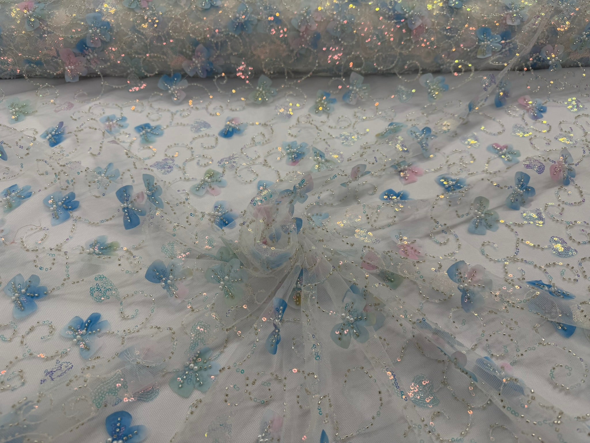ML163 MULTICOLOR 3D Butterly Embroidered and Beaded Lace